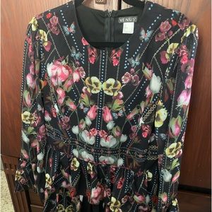 Black with floral print tiered dress